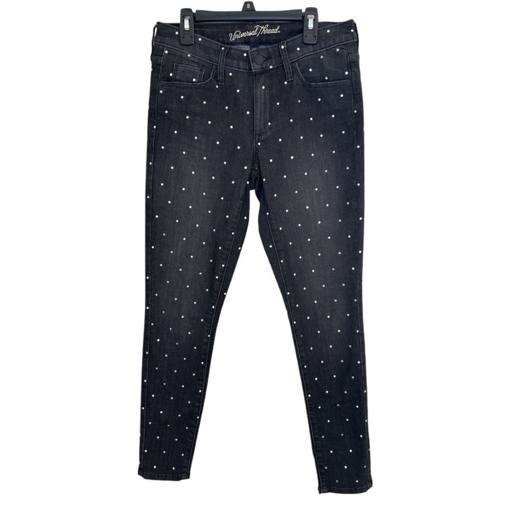 Universal Thread Mid Rise Skinny Black Polkadot Jeans Size 4/27R